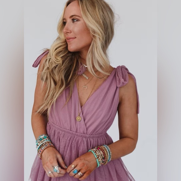 In Loom Boho Ballerina Tiered Tulle Dress, Mauve, Size Small - Picture 2 of 5